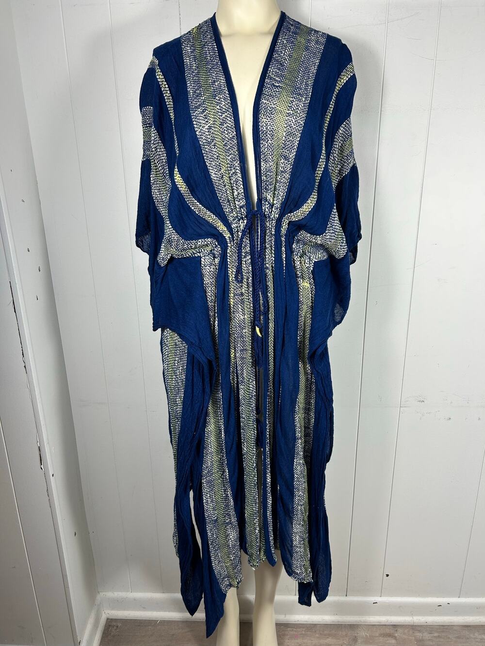 Free People Kimono Emerald Coast Navy Marin Viscose Cotton One Size